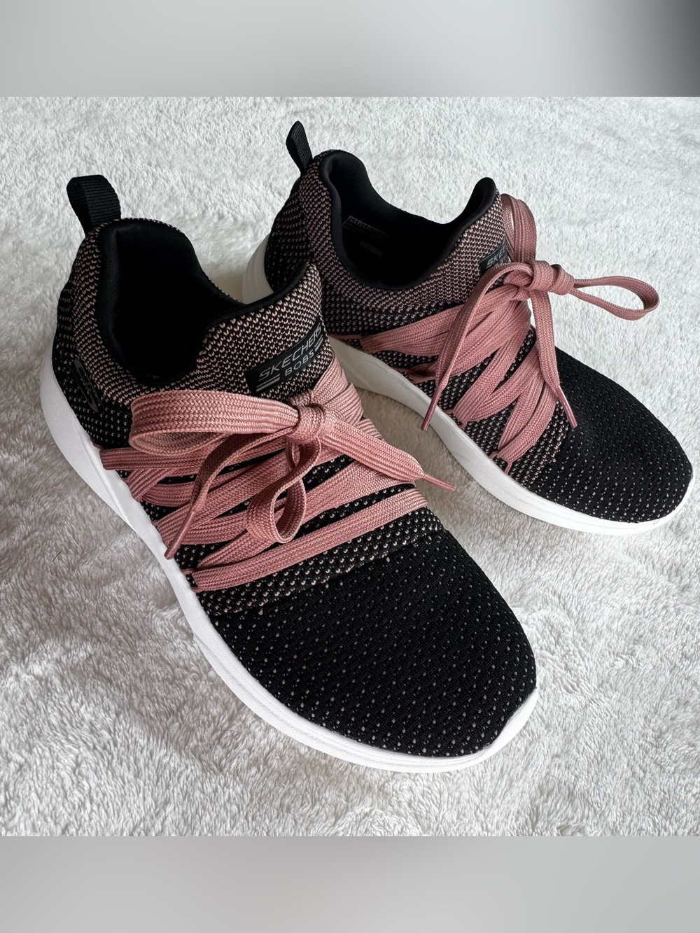 Skechers Women's Black Knit Sneakers with Dusty Rose Laces